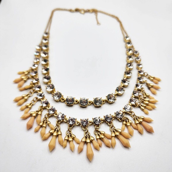 Ann Taylor Jewelry - Ann Taylor Statment Bib Necklace Dangle Peach And Rhinestones Boho 16-18" Adjust